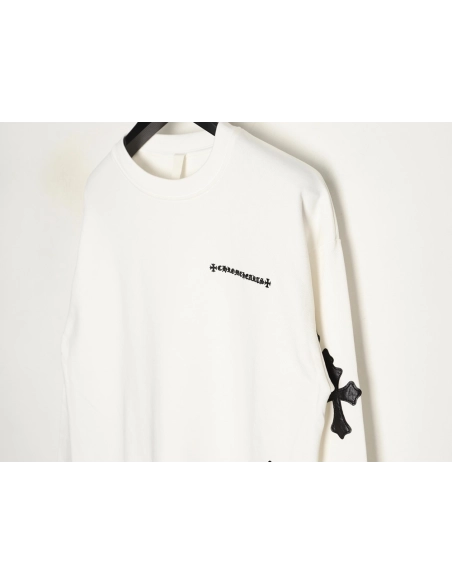 Chrome Hearts leather cross embroidered crewneck sweatshirt,Chrome Hearts Sweatshirt,Sweatshirt,APPAREL