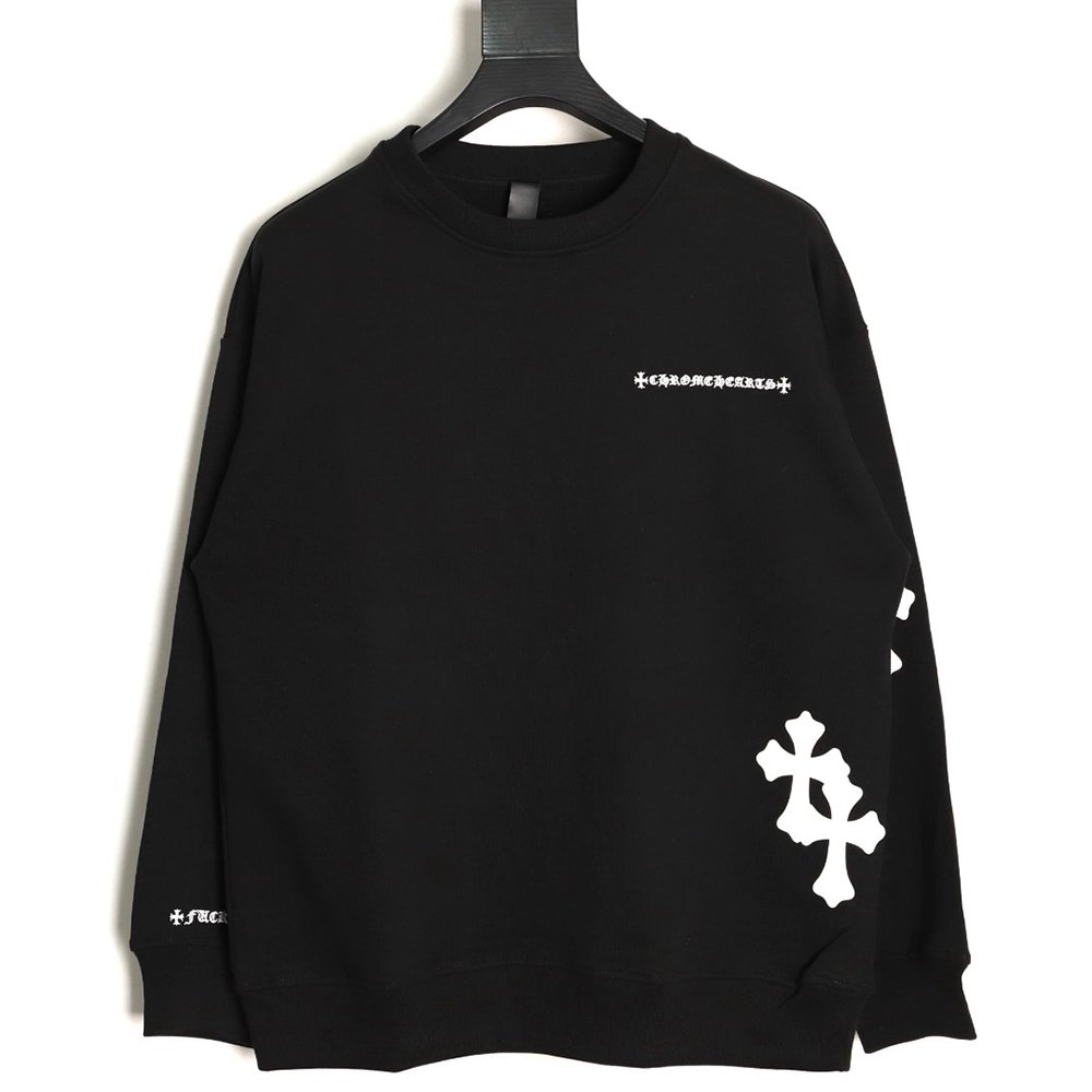 Chrome Hearts leather cross embroidered crewneck sweatshirt,Chrome Hearts Sweatshirt,Sweatshirt,APPAREL