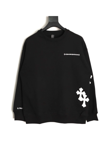Chrome Hearts leather cross embroidered crewneck sweatshirt,Chrome Hearts Sweatshirt,Sweatshirt,APPAREL