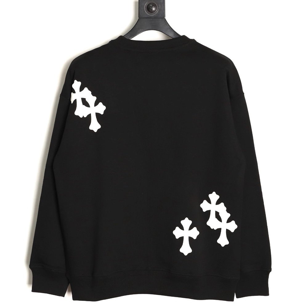 Chrome Hearts leather cross embroidered crewneck sweatshirt,Chrome Hearts Sweatshirt,Sweatshirt,APPAREL