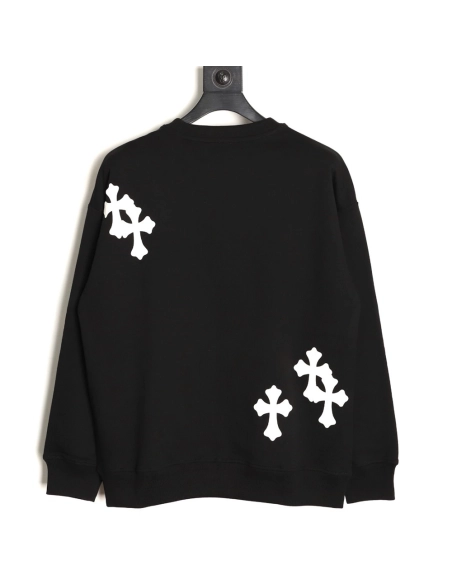 Chrome Hearts leather cross embroidered crewneck sweatshirt,Chrome Hearts Sweatshirt,Sweatshirt,APPAREL