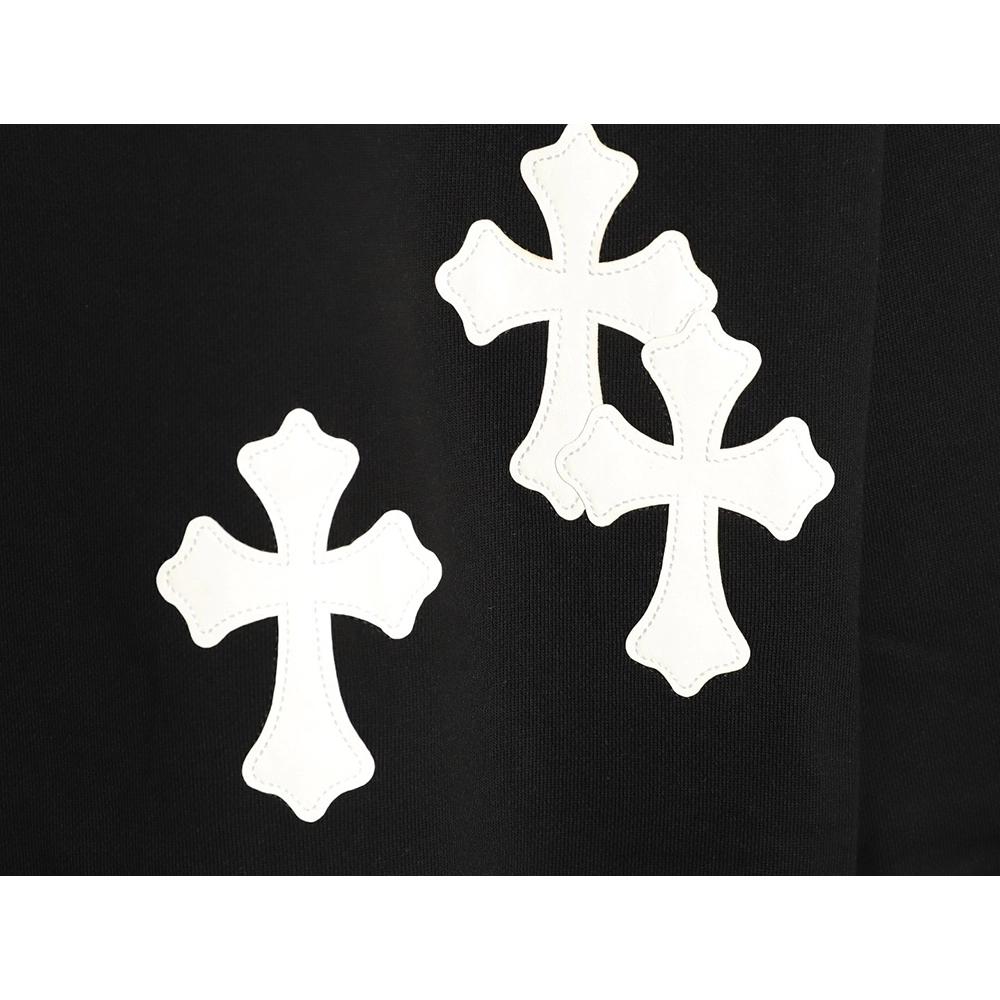 Chrome Hearts leather cross embroidered crewneck sweatshirt,Chrome Hearts Sweatshirt,Sweatshirt,APPAREL