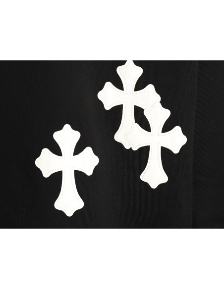 Chrome Hearts leather cross embroidered crewneck sweatshirt,Chrome Hearts Sweatshirt,Sweatshirt,APPAREL