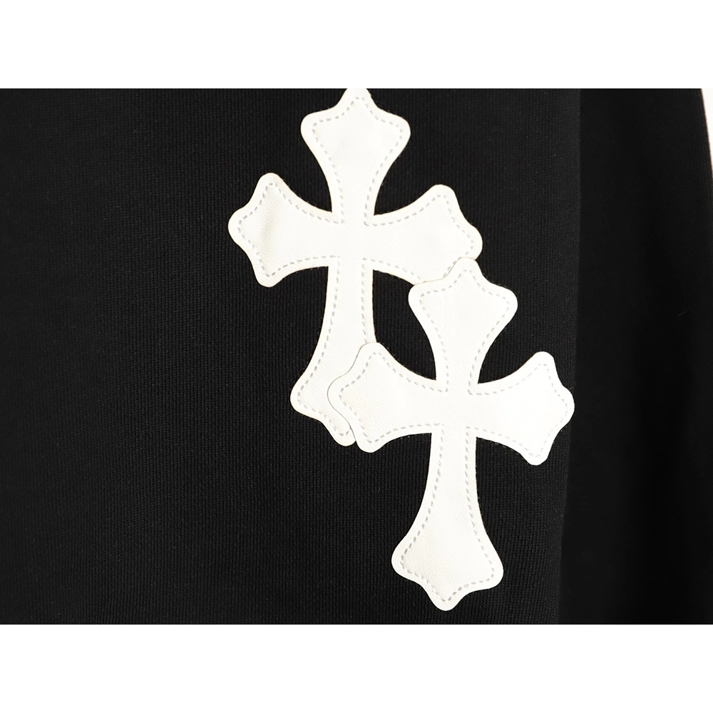Chrome Hearts leather cross embroidered crewneck sweatshirt,Chrome Hearts Sweatshirt,Sweatshirt,APPAREL