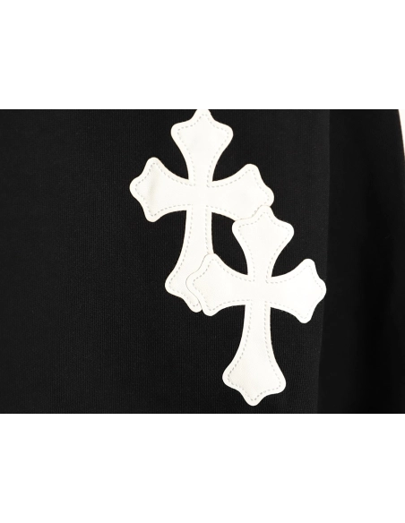 Chrome Hearts leather cross embroidered crewneck sweatshirt,Chrome Hearts Sweatshirt,Sweatshirt,APPAREL