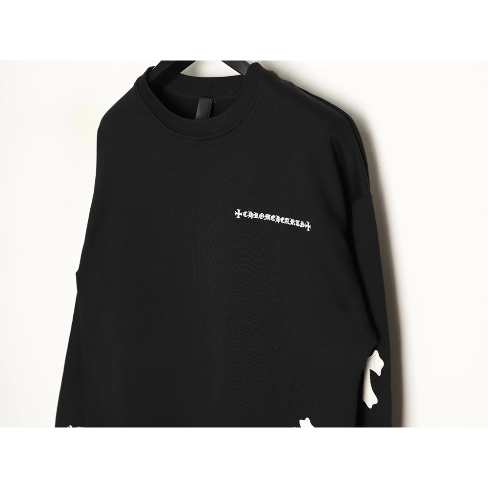 Chrome Hearts leather cross embroidered crewneck sweatshirt,Chrome Hearts Sweatshirt,Sweatshirt,APPAREL