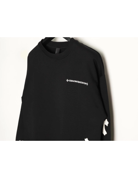 Chrome Hearts leather cross embroidered crewneck sweatshirt,Chrome Hearts Sweatshirt,Sweatshirt,APPAREL