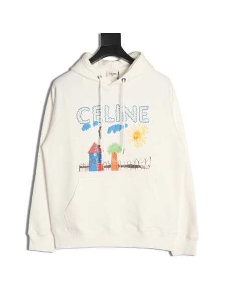 Celine Graffiti Painting New Flower Hoodie,Celine Hoodie,Hoodie,APPAREL