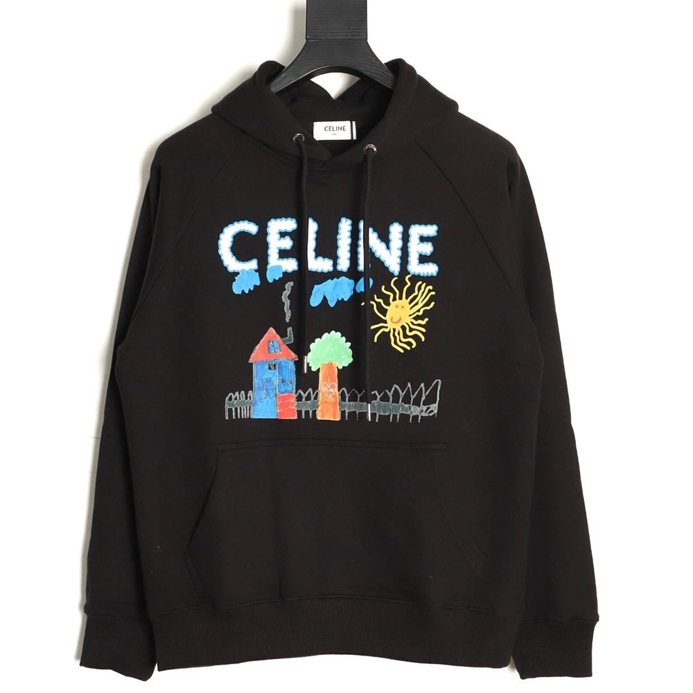 Celine Graffiti Painting New Flower Hoodie,Celine Hoodie,Hoodie,APPAREL