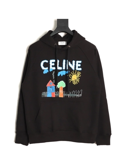 Celine Graffiti Painting New Flower Hoodie,Celine Hoodie,Hoodie,APPAREL