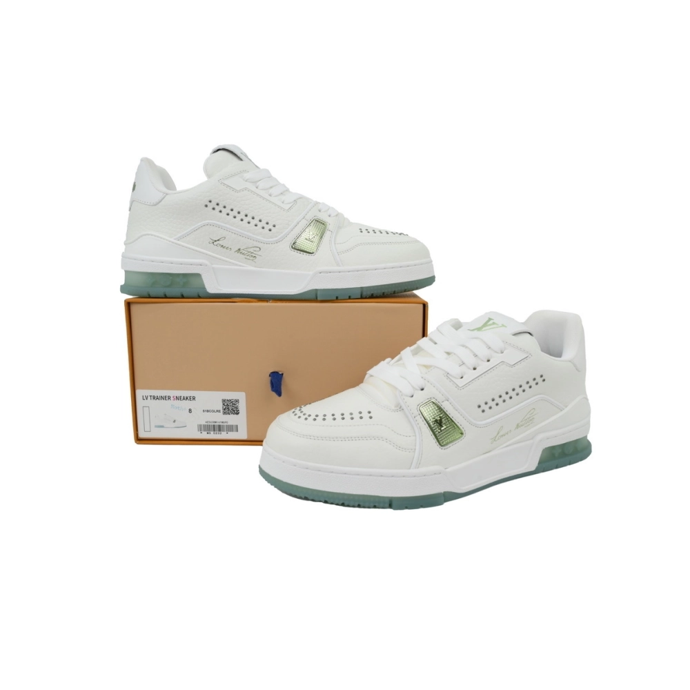 Louis Vuitton Trainer White Green Rivets