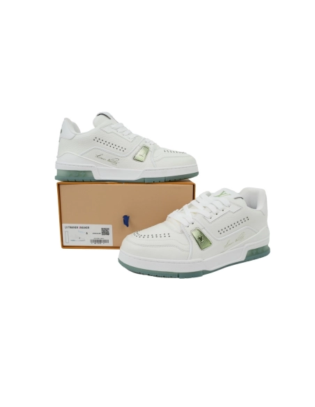 Louis Vuitton Trainer White Green Rivets