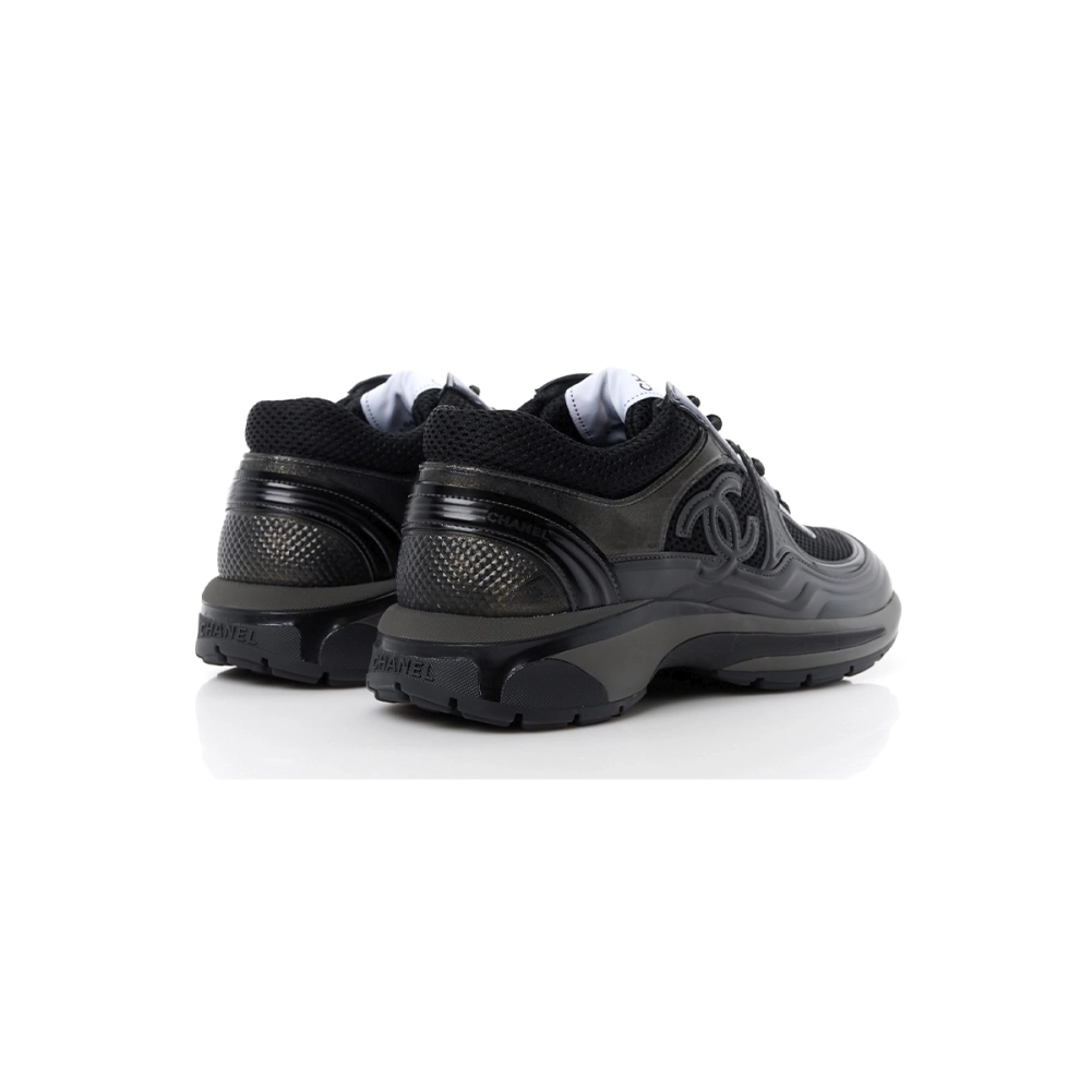 Chanel Womens CC Low-Top Sneakers Fabric And Laminated Leather Black