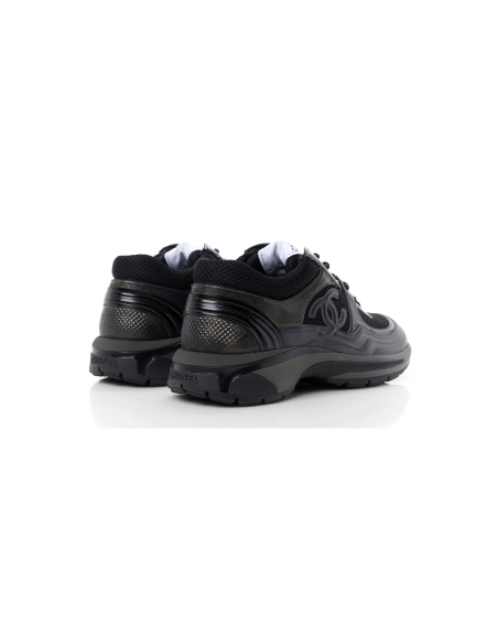 Chanel Womens CC Low-Top Sneakers Fabric And Laminated Leather Black