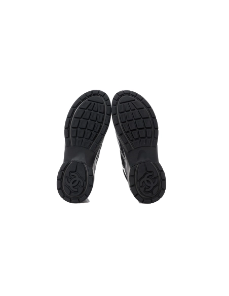 Chanel Womens CC Low-Top Sneakers Fabric And Laminated Leather Black