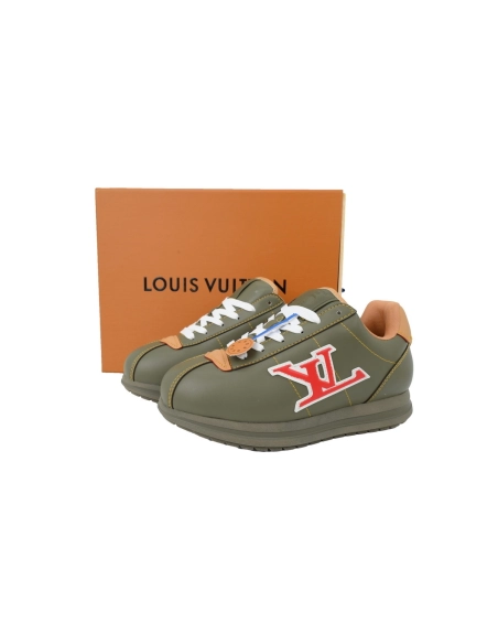 LV BUTTERSOFT Sneaker Lambskin/Plain Calf x Nigo Dark Green Brown