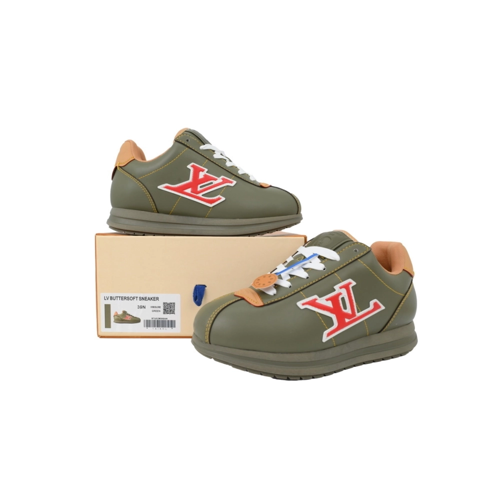 LV BUTTERSOFT Sneaker Lambskin/Plain Calf x Nigo Dark Green Brown