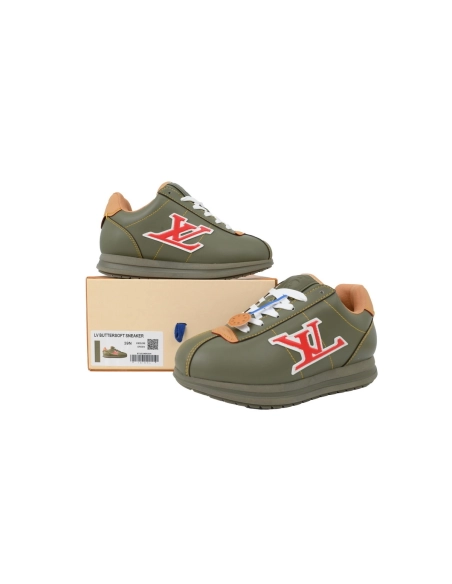 LV BUTTERSOFT Sneaker Lambskin/Plain Calf x Nigo Dark Green Brown