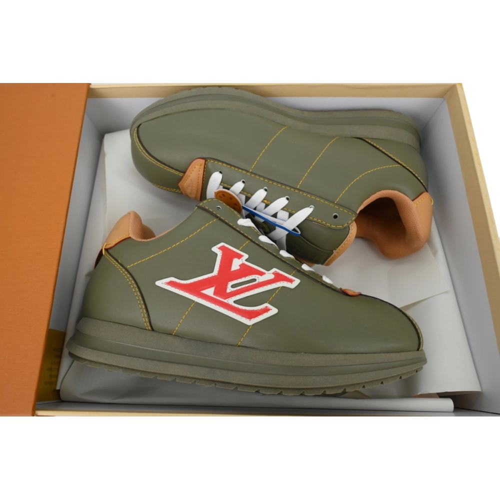 LV BUTTERSOFT Sneaker Lambskin/Plain Calf x Nigo Dark Green Brown