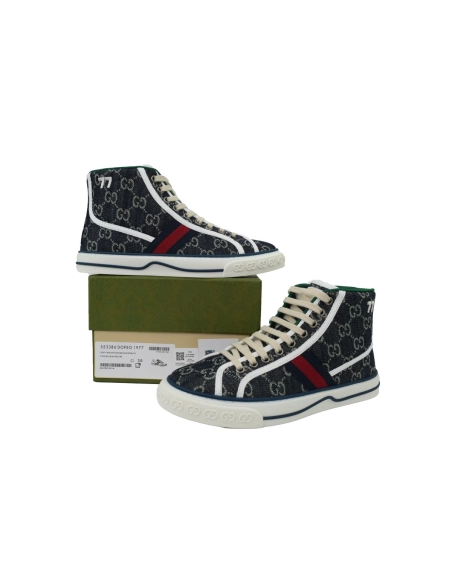 Gucci Tennis 1977 High Top Sneakers Denim Mini GG Blue