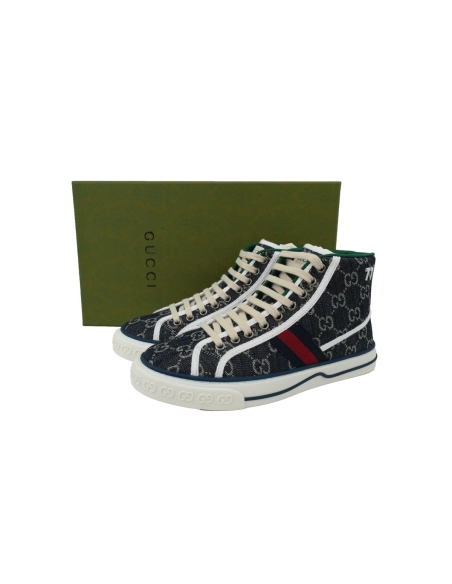 Gucci Tennis 1977 High Top Sneakers Denim Mini GG Blue