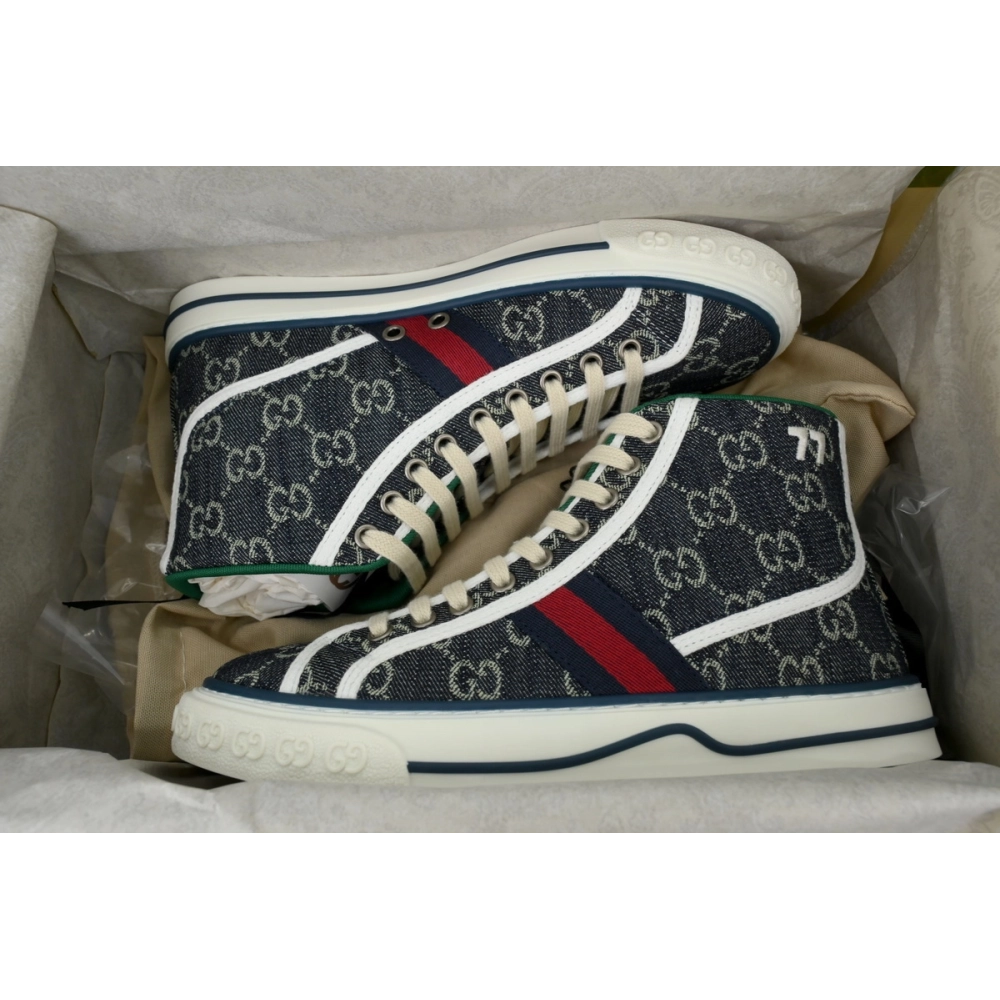 Gucci Tennis 1977 High Top Sneakers Denim Mini GG Blue
