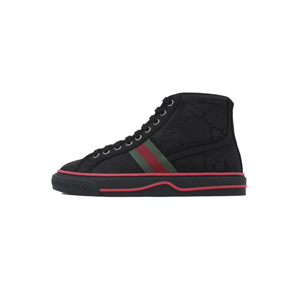 Gucci Tennis 1977 High Top Sneakers Denim Mini GG Ribbon Black