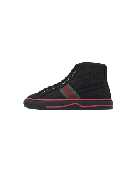 Gucci Tennis 1977 High Top Sneakers Denim Mini GG Ribbon Black