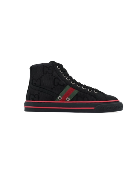 Gucci Tennis 1977 High Top Sneakers Denim Mini GG Ribbon Black