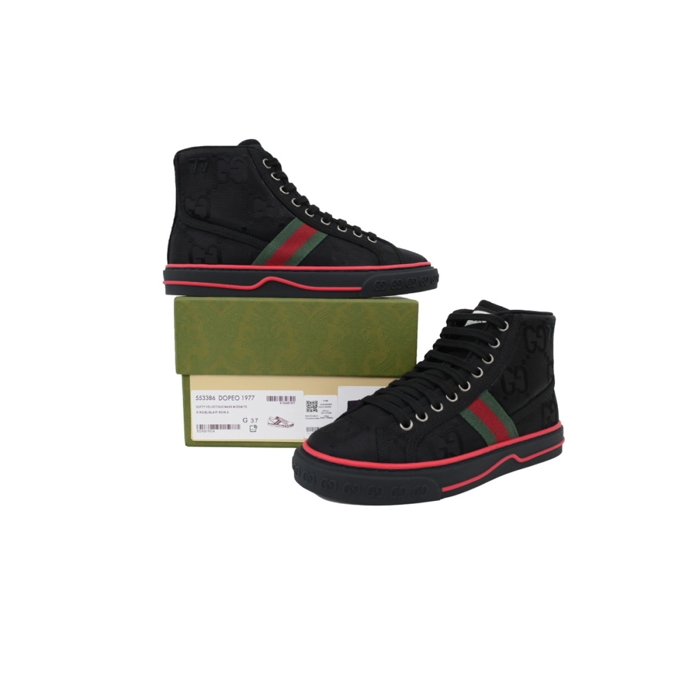 Gucci Tennis 1977 High Top Sneakers Denim Mini GG Ribbon Black