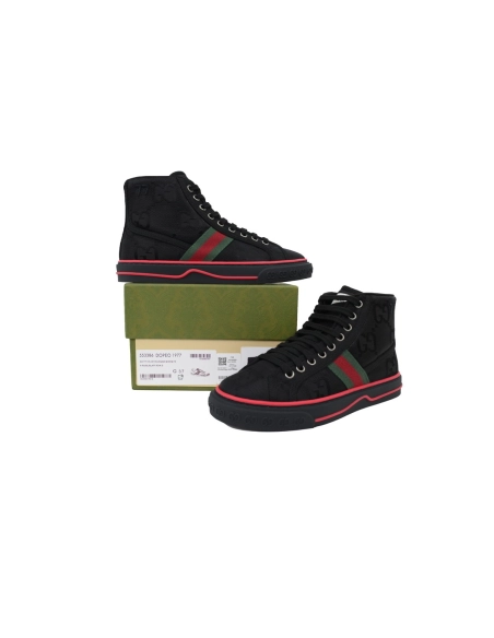 Gucci Tennis 1977 High Top Sneakers Denim Mini GG Ribbon Black