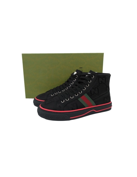 Gucci Tennis 1977 High Top Sneakers Denim Mini GG Ribbon Black