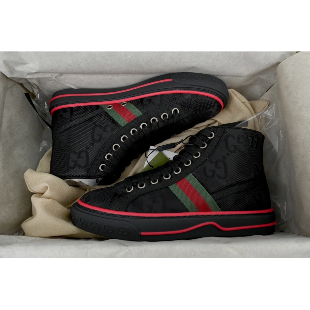 Gucci Tennis 1977 High Top Sneakers Denim Mini GG Ribbon Black