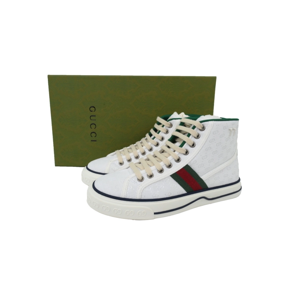 Gucci Tennis 1977 High Top Sneakers Denim Mini GG White