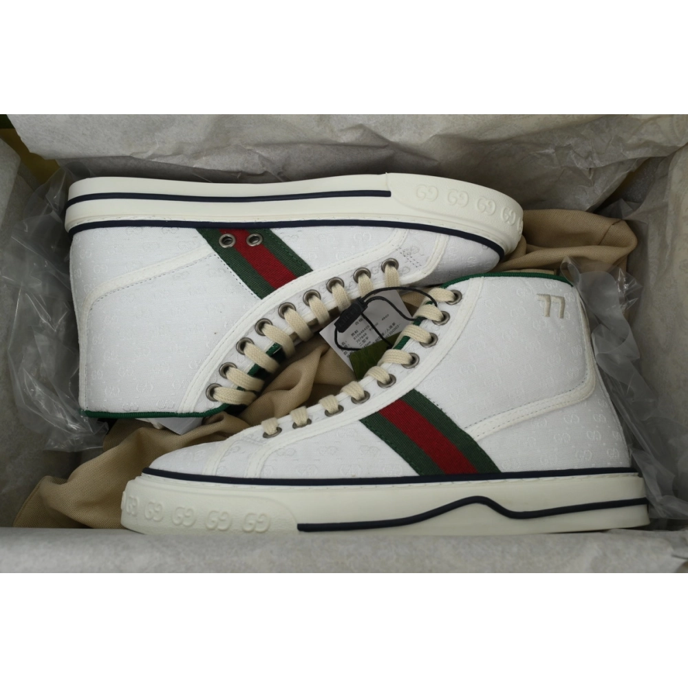 Gucci Tennis 1977 High Top Sneakers Denim Mini GG White