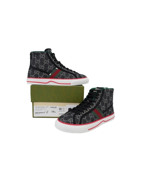 Gucci Tennis 1977 High Top Sneakers Denim Mini GG Black