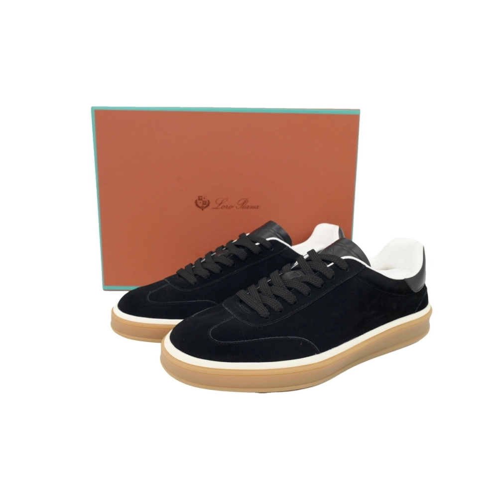 Loro Piana Tennis Walk Sneaker Suede Calf Split Black And Gray
