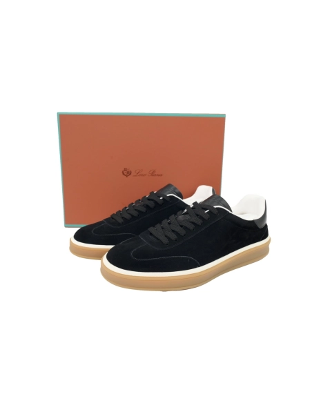 Loro Piana Tennis Walk Sneaker Suede Calf Split Black And Gray
