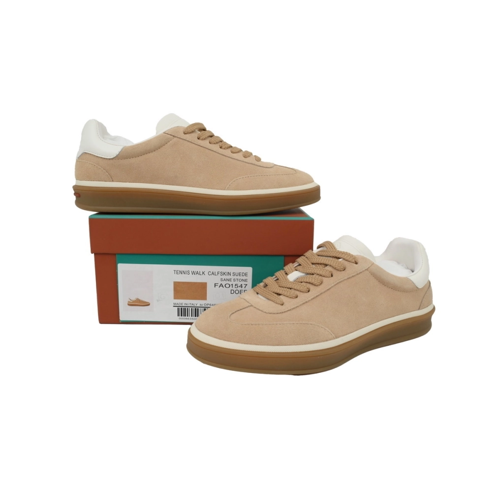 Loro Piana Tennis Walk Sneaker Suede Calf Split Brown And White