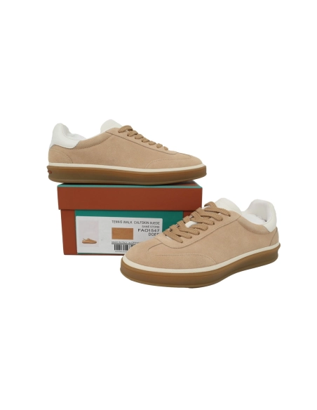 Loro Piana Tennis Walk Sneaker Suede Calf Split Brown And White