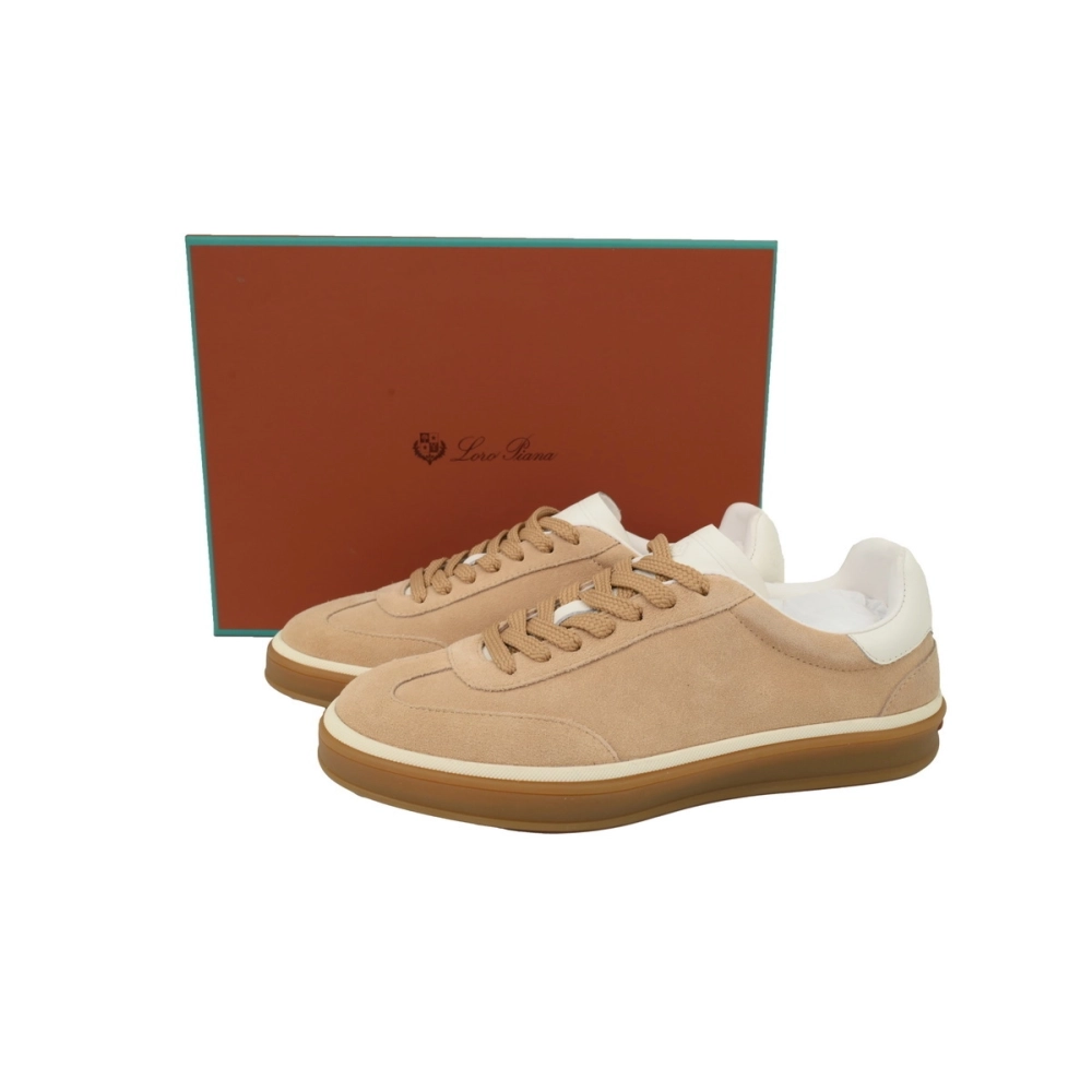 Loro Piana Tennis Walk Sneaker Suede Calf Split Brown And White