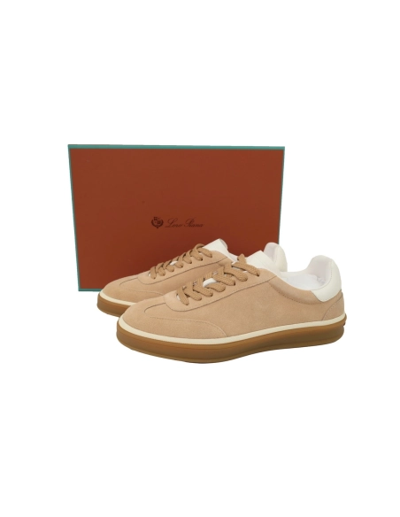 Loro Piana Tennis Walk Sneaker Suede Calf Split Brown And White