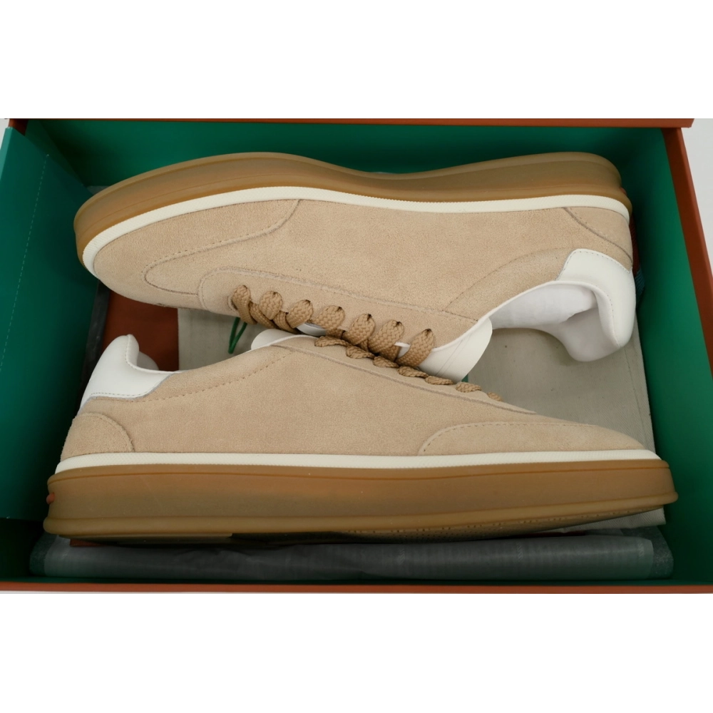 Loro Piana Tennis Walk Sneaker Suede Calf Split Brown And White