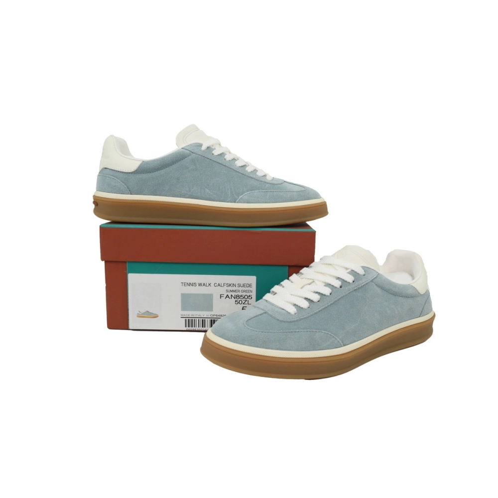 Loro Piana Tennis Walk Sneaker Suede Calf Split Blue And White