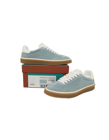 Loro Piana Tennis Walk Sneaker Suede Calf Split Blue And White