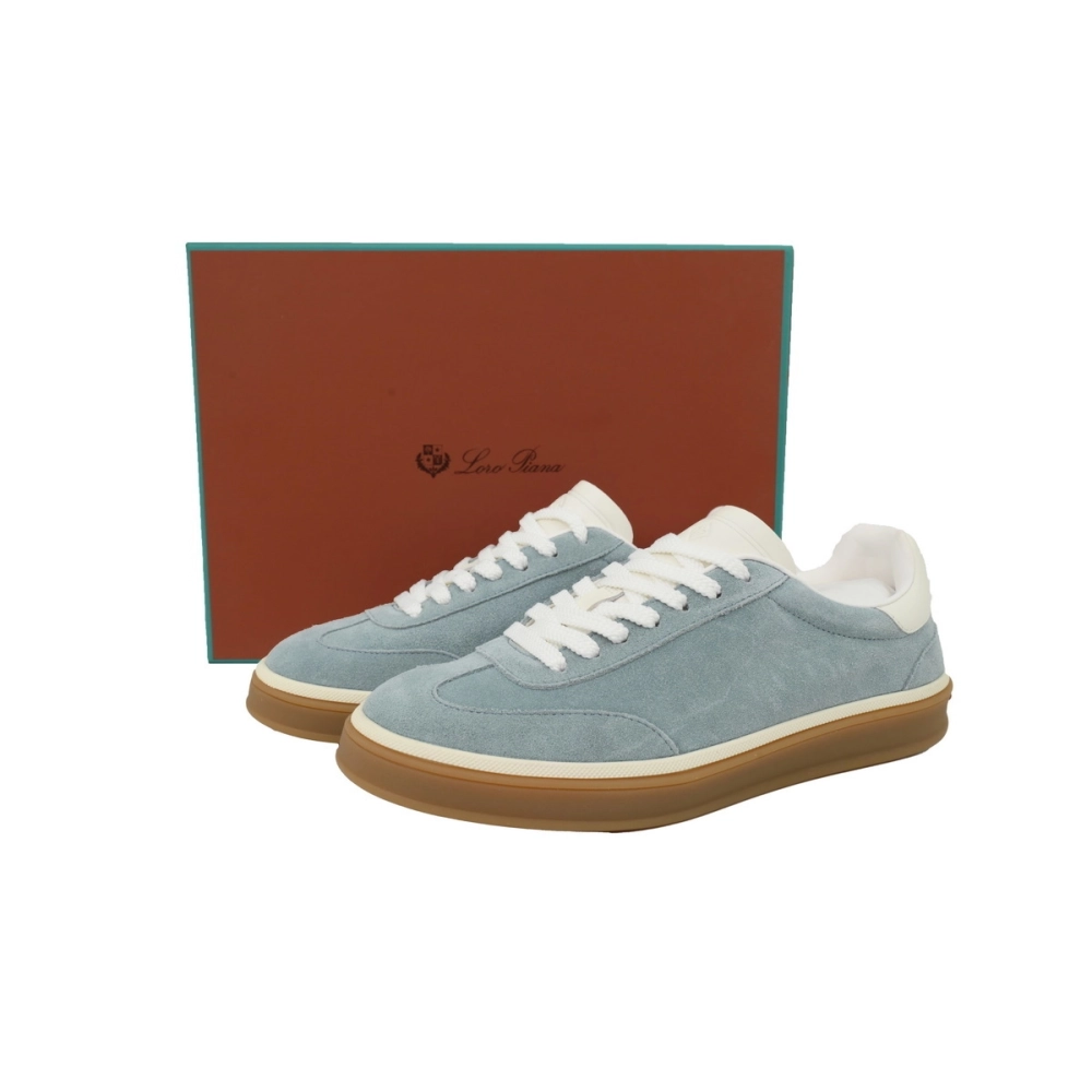 Loro Piana Tennis Walk Sneaker Suede Calf Split Blue And White