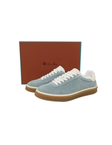 Loro Piana Tennis Walk Sneaker Suede Calf Split Blue And White