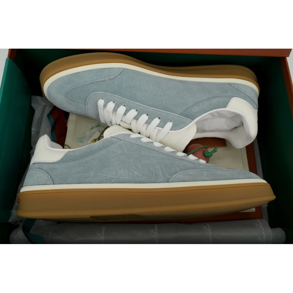 Loro Piana Tennis Walk Sneaker Suede Calf Split Blue And White