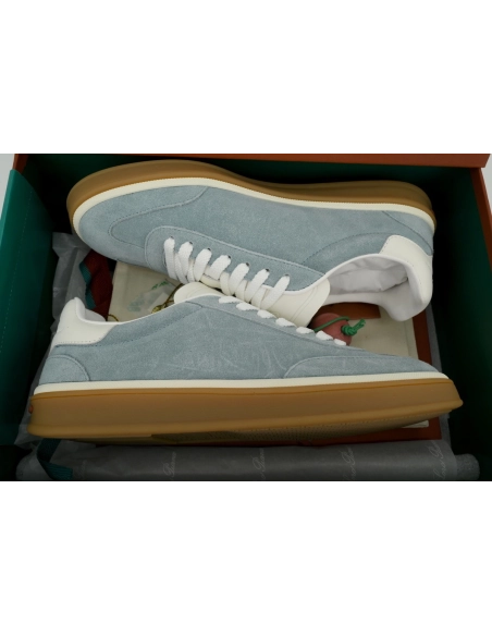 Loro Piana Tennis Walk Sneaker Suede Calf Split Blue And White