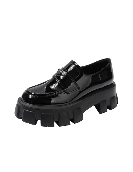 Prada Monolith Triangle Logo Leather Platform Loafers Black